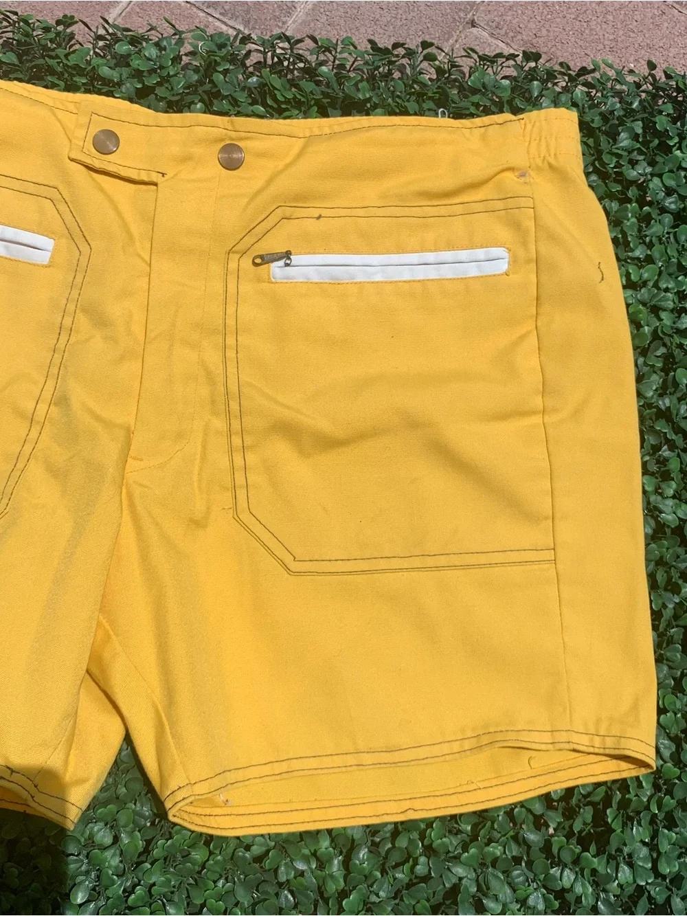 Vintage 70s John Weitz vibrant yellow summer beachwear poolside casual shorts